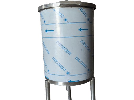 Bazin rotund de stocare din inox, cu capac, pe picioare
