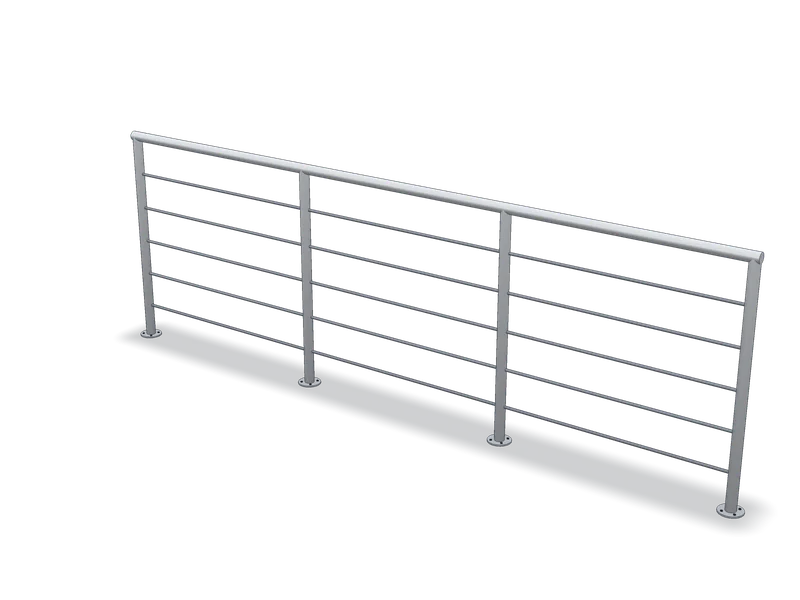 Balustradă inox cu bare orizontale, model 3D