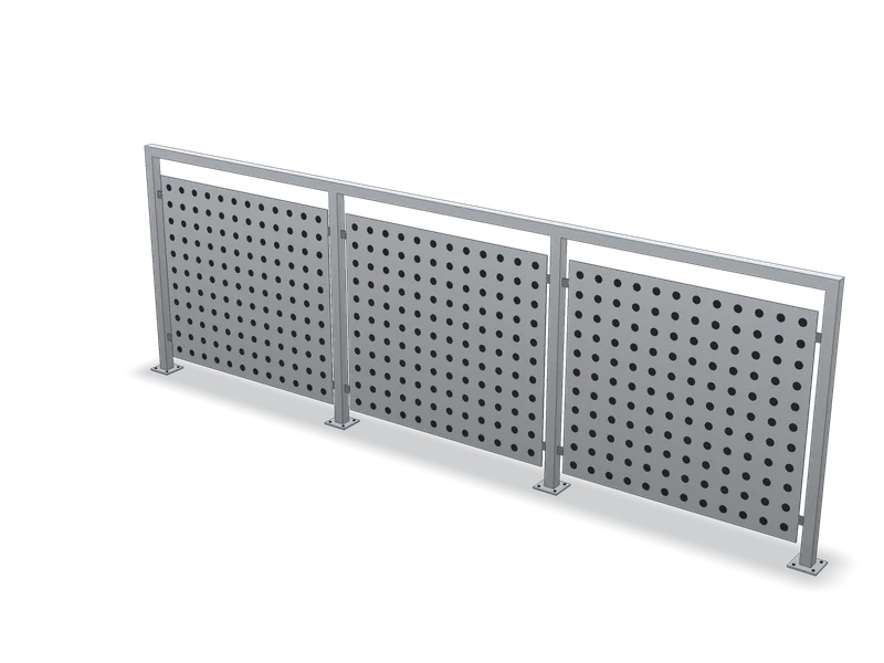 Balustradă cu panouri din tablă tăiată laser, model 3D