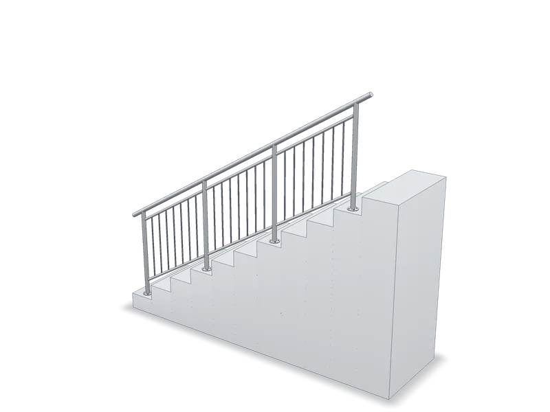 Balustradă inox pentru scări exterioare, cu bare verticale, model 3D