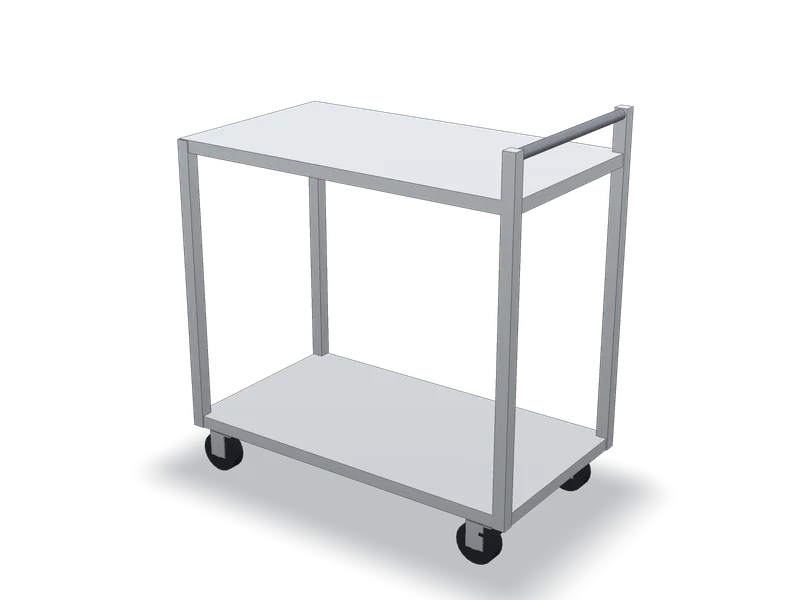 Cărucior inox cu 2 polițe, model 3D