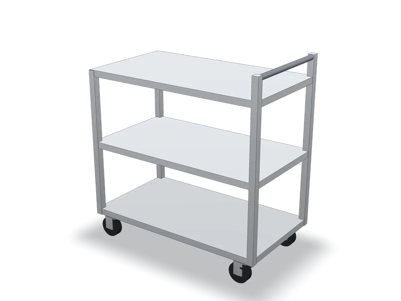 Cărucior inox cu 3 polițe, model 3D