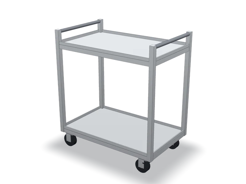Cărucior inox de servire, model 3D