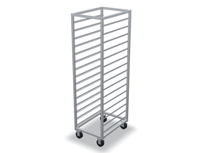 Cărucior inox pentru tăvi, model 3D