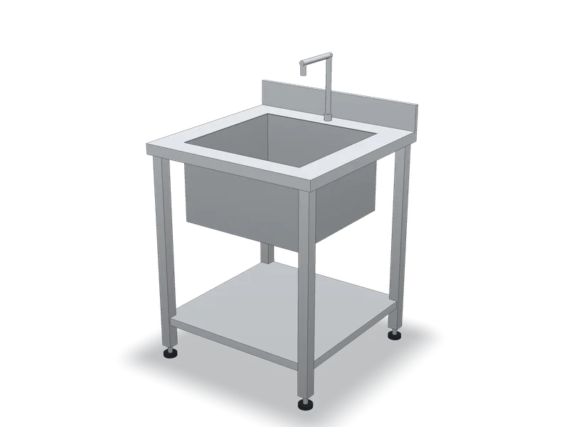 Spălător inox cu o cuvă, model 3D