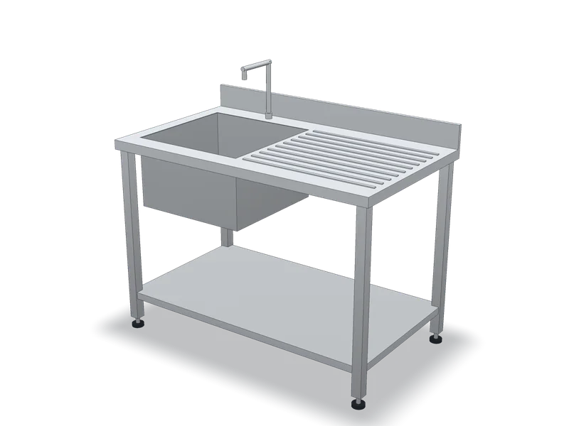 Spălător inox cu o cuvă și picurător, model 3D