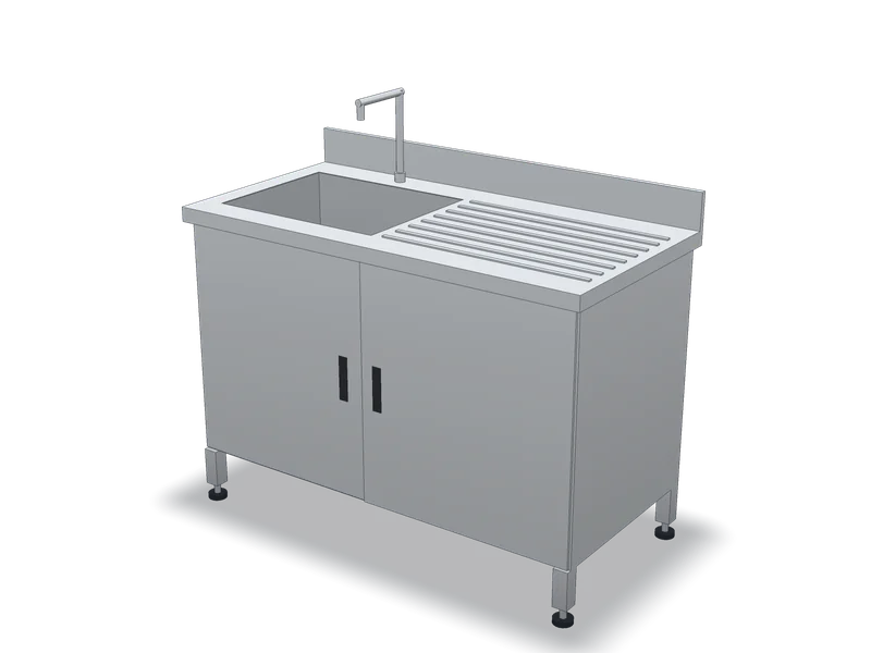 Chiuvetă inox cu dulap, model 3D