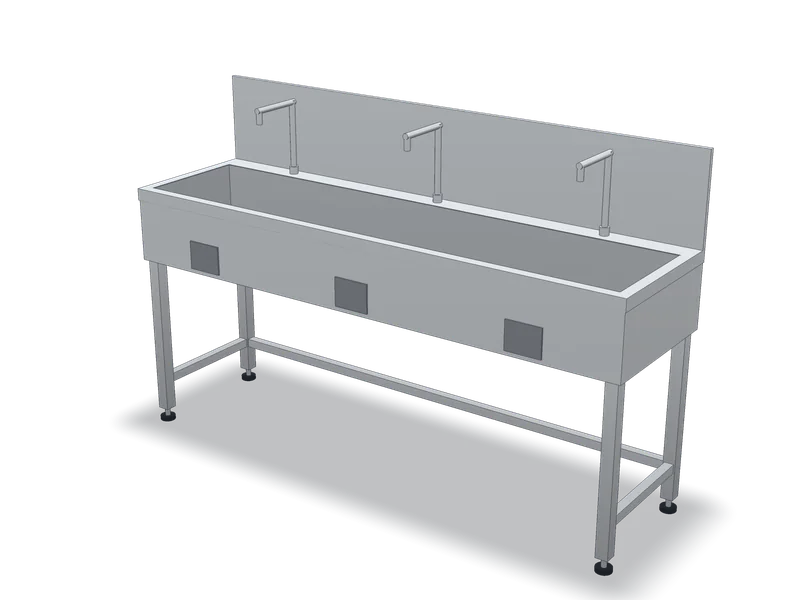 Spălător colectiv din inox, tip jgheab, model 3D