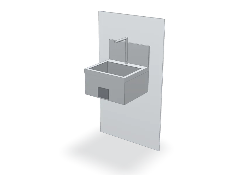 Spălător de mâini din inox, cu acționare la genunchi, model 3D