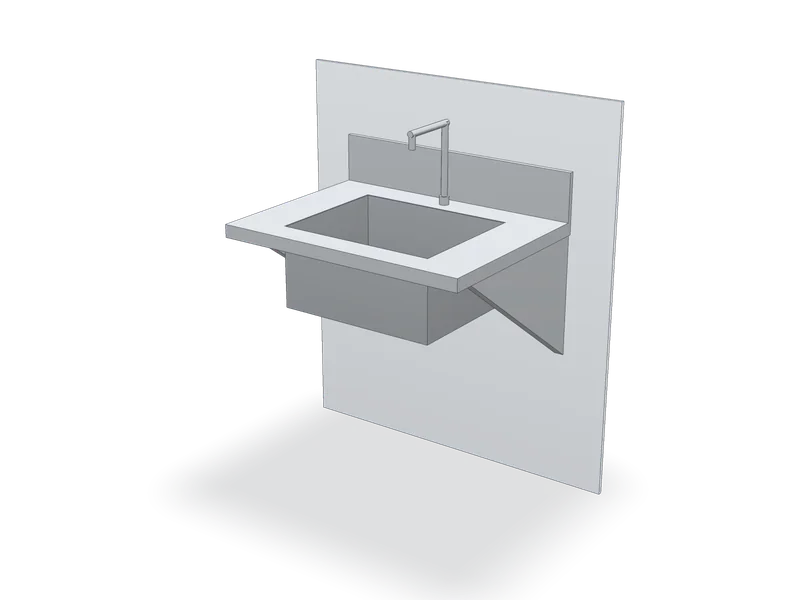 Spălător inox de perete, pe console, model 3D