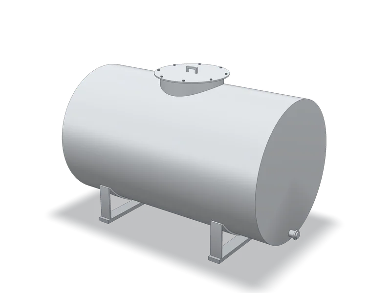 Cisternă orizontală din inox, cu gură de vizitare, model 3D
