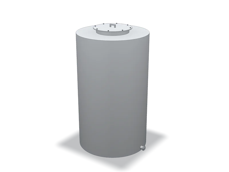 Model 3D al unei cisterne verticale din inox, cu gură de vizitare pe capac