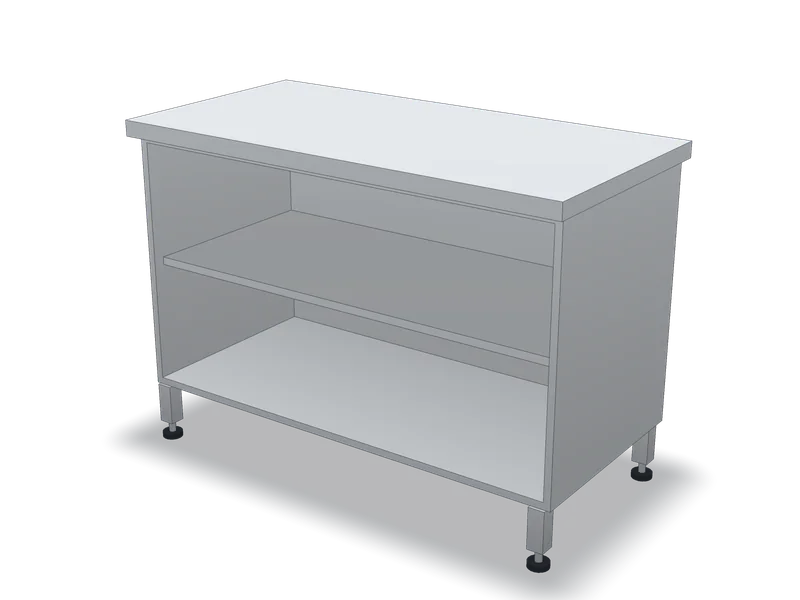Dulap inox deschis, cu polițe, model 3D