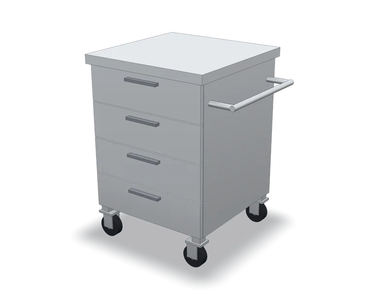 Dulap inox mobil cu sertare, model 3D