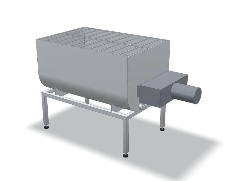 Model 3D orientativ al unui malaxor orizontal din inox, cu doi arbori