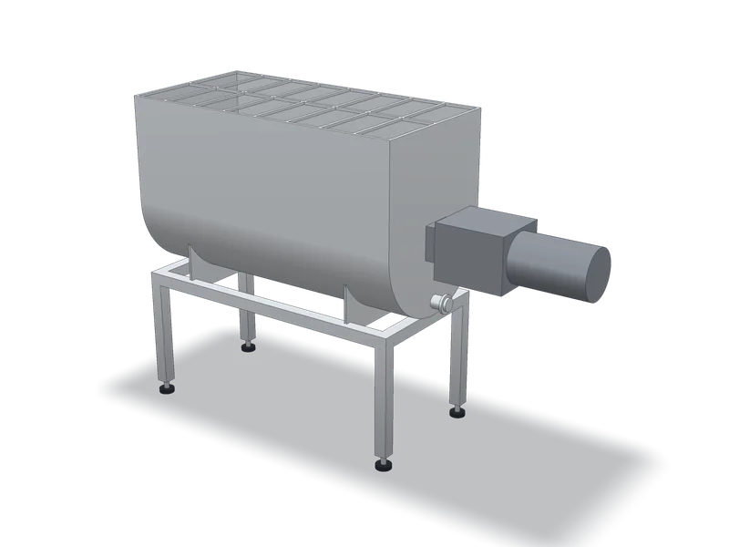 Model 3D orientativ al unui malaxor orizontal din inox, cu un arbore