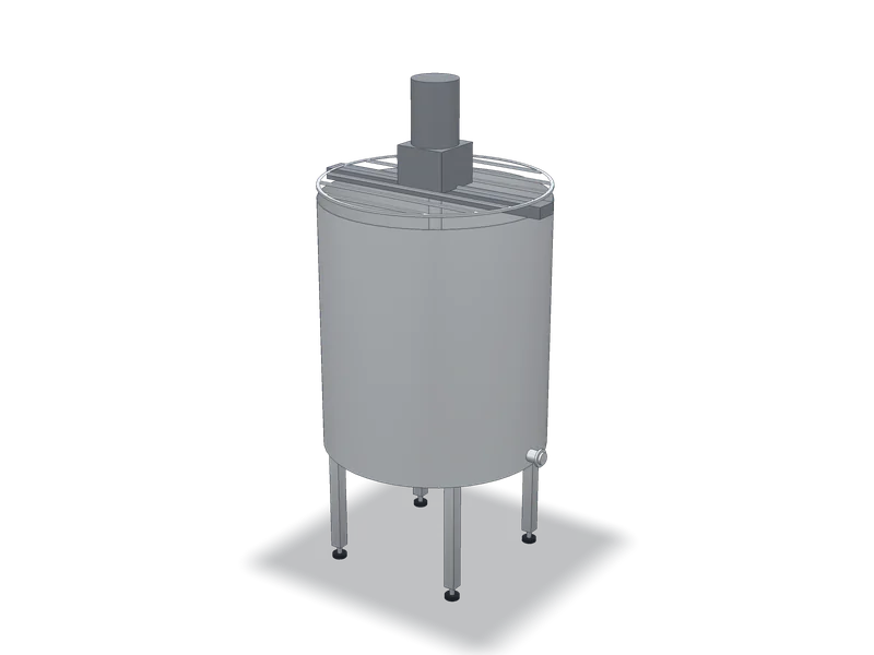 Model 3D orientativ al unui malaxor vertical din inox, cu arbore central