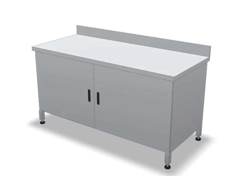 Masă de lucru inox cu dulap și uși glisante, model 3D
