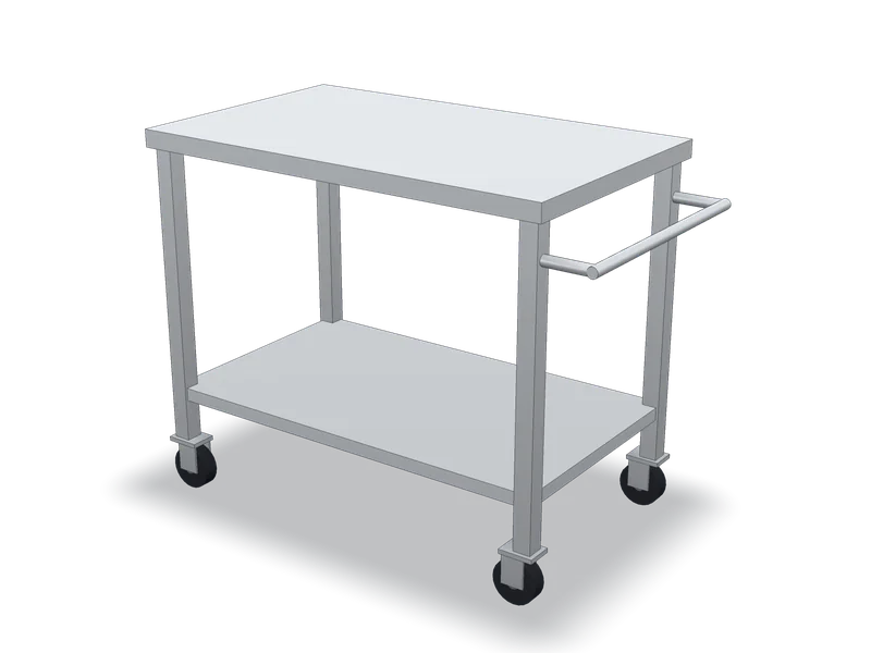 Masă inox mobilă, pe roți, model 3D