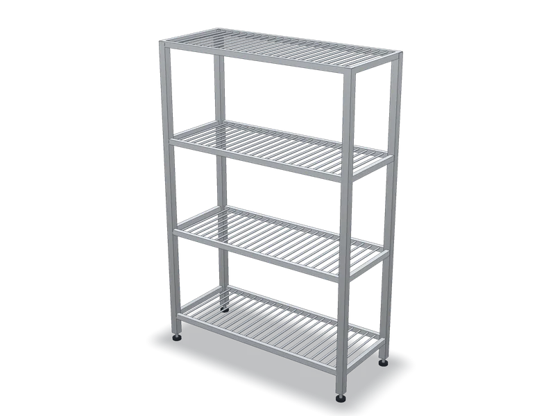 Raft inox cu polițe din bare, model 3D