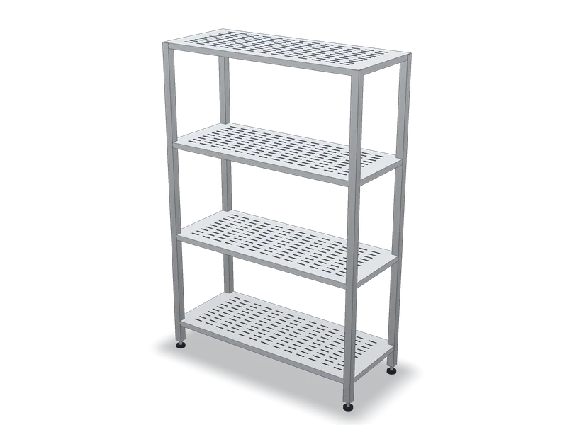 Raft inox cu polițe perforate, model 3D