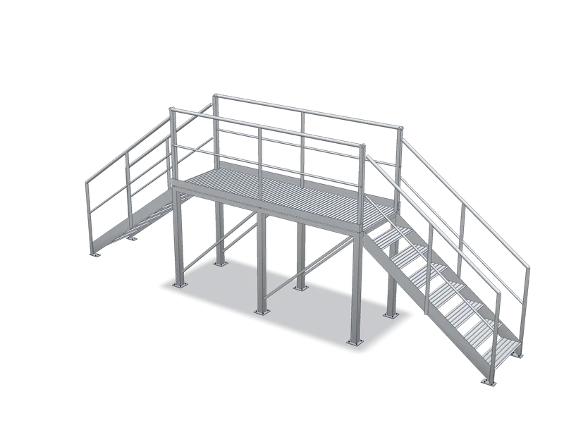 Pasarelă metalică cu două scări, model 3D