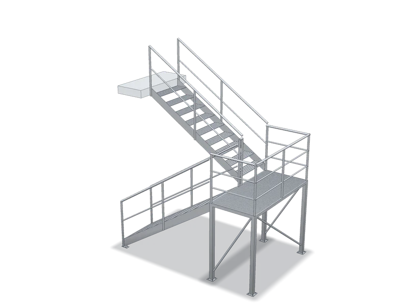 Scară în U, cu palier, model 3D